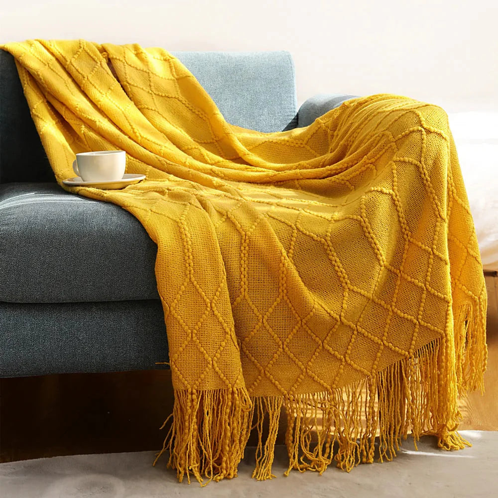 Plaid Jaune Moutarde Élégant : Douceur et Raffinement pour un Intérieur Chaleureux